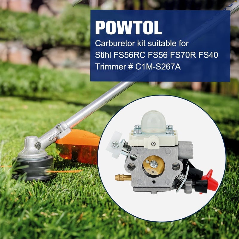 Powtol FS56RC Carburetor for Stihl FS 56 RC FS56 KM56RC FS70R FS70 FS70 FS40 FC70 HT56C FC56 KM56 FS50 HT56 Trimmer Weedeater Parts C1M-S267A - Image 3